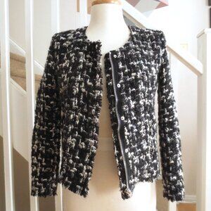 IRO Nalokie Black White Grey Wool Blend Modern Classic French Knit Moto Jacket